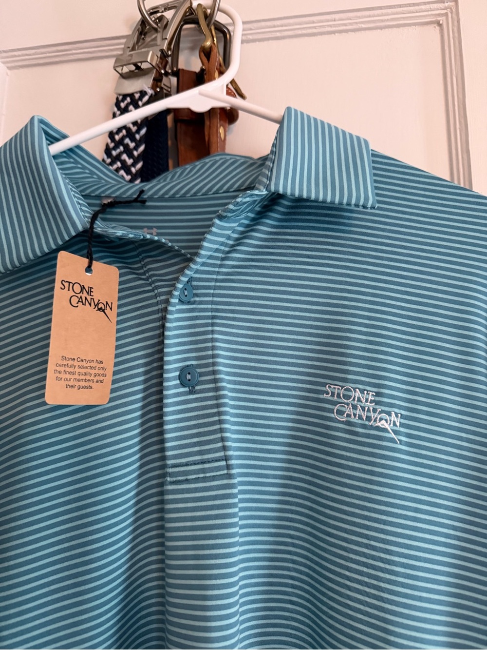 Stone Canyon Arizona Men’s Teal Stripe Polo Shirt